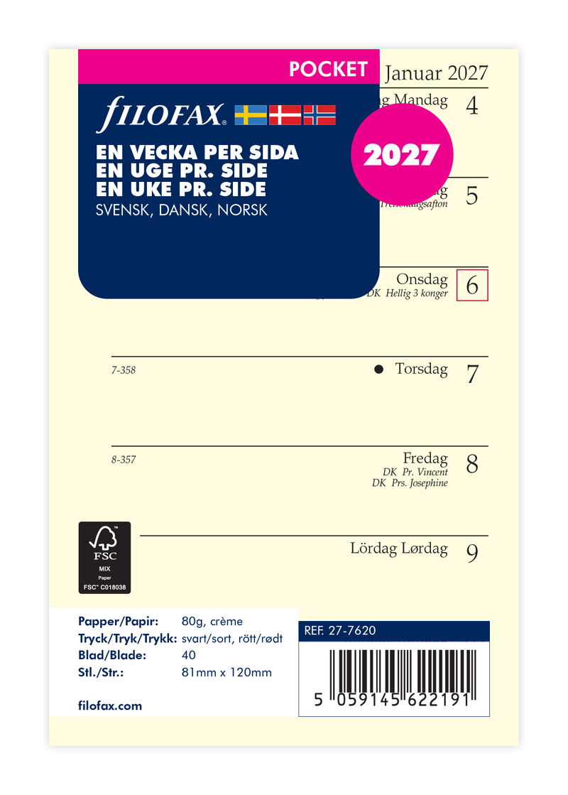 Filofax - Pocket Refill 2027  Vecka/Sida