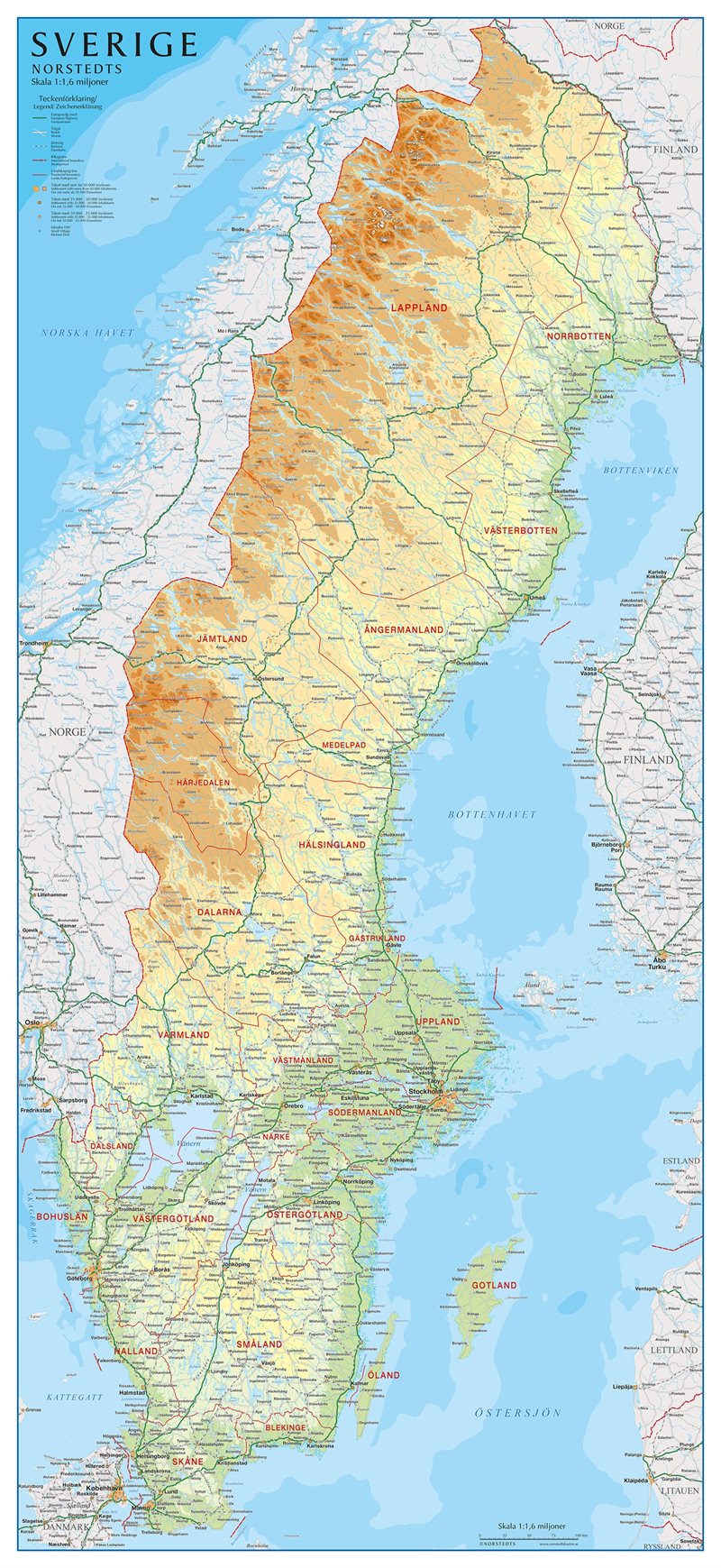Sverige väggkarta small Norstedts i tub : 46 x100cm