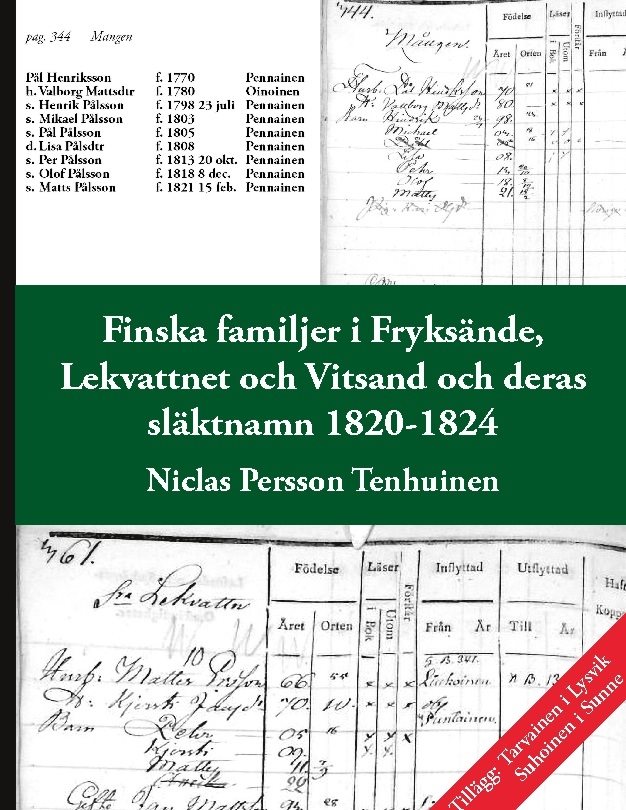Finska familjer i Fryksände, Lekvattnet, Vitsand  och deras släktnamn 1820-